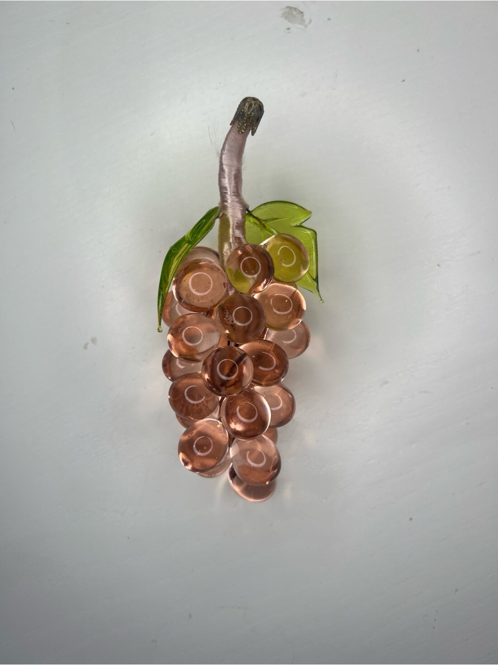 Murano Pink Glass Grape Cluster with Green Leaves